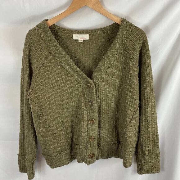 Two by Vince Camuto Textured Button Front Cardigan Sweater Green Medium - Picture 2 of 5